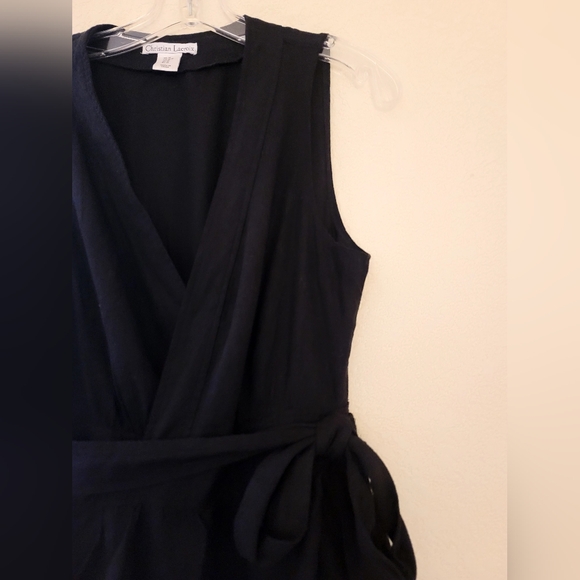 Christian Lacroix Black Linen Wrap Dress Womens Size Medium Sleeveless Pockets - Picture 7 of 16